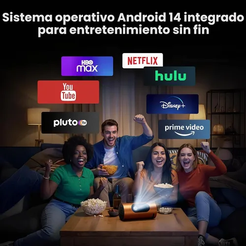 Vista 2 de Proyector portátil inteligente con WiFi y Bluetooth, alimentado por USB-C, mini proyector con aplicaciones integradas y sistema operativo Android