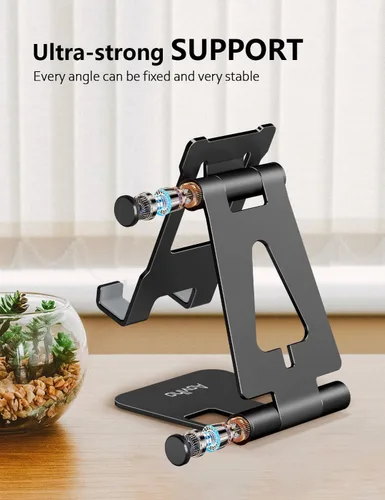 Vista 6 de Aoviho Soporte plegable para teléfono celular para escritorio, soporte ajustable para oficina, videollamadas y transmisión, base de teléfono de Negro