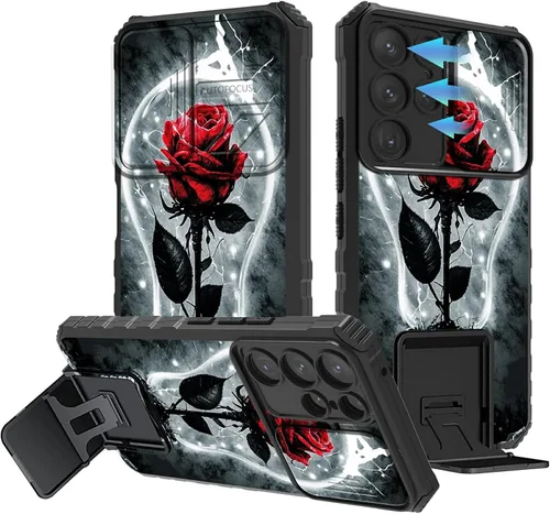 Vista 90 de Funda para Samsung Galaxy A13 5G/4G/A04S, Galaxy A13 5G con cubierta de cámara deslizante, funda de doble capa integrada con función atril