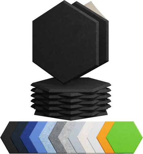 Vista 41 de Amantech - Paquete de 12 paneles acústicos autoadhesivos de espuma acústica a prueba de sonido, alta densidad, hexagonales, 12 x 10.23 x 0.4 Beige