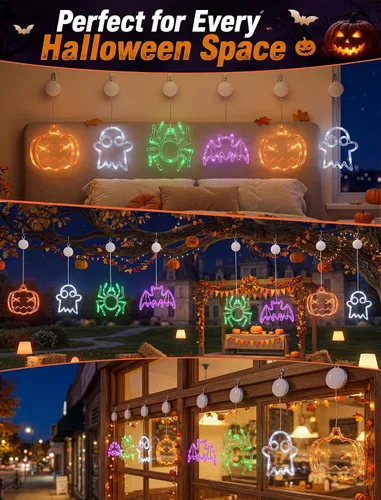 Vista 7 de Abeja Luces de ventana de Halloween, paquete de 4 unidades, calabaza