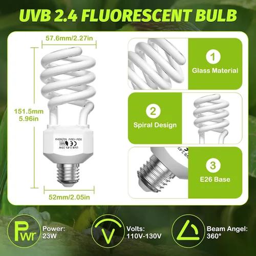 Vista 5 de GlowUp Luz de pájaro UVB 2.4 23W, luz UVA UVB E26 jaula de pájaros