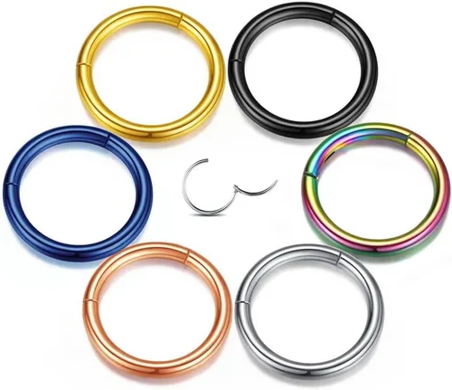Vista 5 de Yaoyaoyors 14G16G18G20G Acero inoxidable SingleDouble Hoop Piercing Anillo de nariz con bisagras, aretes de septum, ópalo joyería de caracola