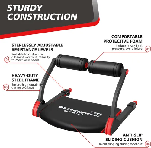 Vista 4 de Wonder Core Smart, Ab Machine, Ab Workout Equipment, Sit Up Machine & Exercise Equipment, Ab Crunch Machine for Stomach Workout, Ab Core Trainer Rojo
