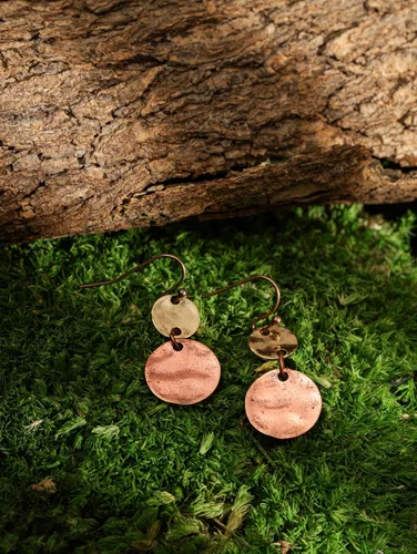Vista 2 de MINACHI Aretes colgantes de disco con capas antiguas estilo bohemio, vintage, regalo de joyería para mujer, Zinc, No es una piedra preciosa