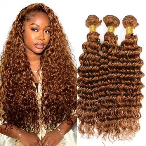 Vista 177 de P4613 Cabello humano rizado onda profunda marrón y paquetes mixtos 8 10 12 P4613 Ombre Marrón-Rubio-DP