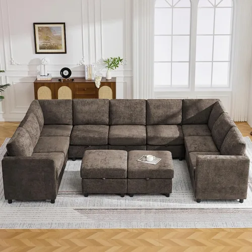 Vista 34 de WUTUTUEE Sofá biplaza modular de 58 pulgadas, sofá biplaza moderno de 2 plazas con almacenamiento, sofá modular de felpilla para sala de estar, Beige