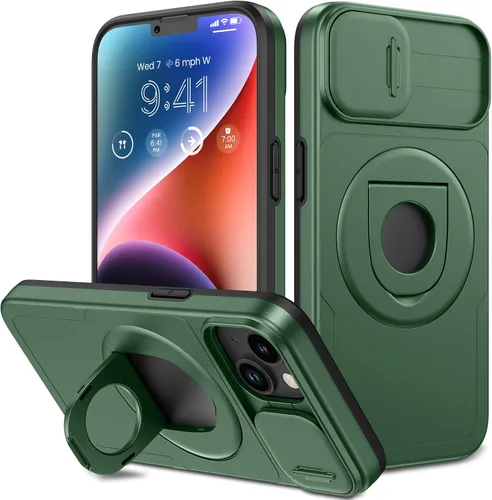 Vista 8 de VEGO - Funda para iPhone 13 con funda para cámara [compatible con MagSafe], color negro Funda para iPhone 14 incorporada con soporte de 360°