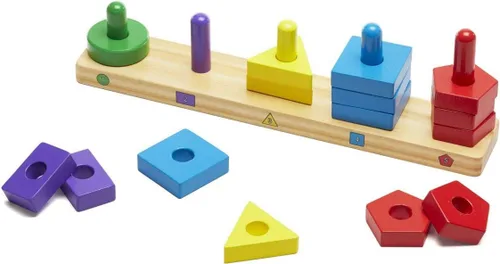 Vista 3 de Melissa & Doug Apilar y clasificar tablero: paquete de juguetes educativos de madera de 15 piezas con 1 tema compatible con M&D Scratch Fun Mini Pad