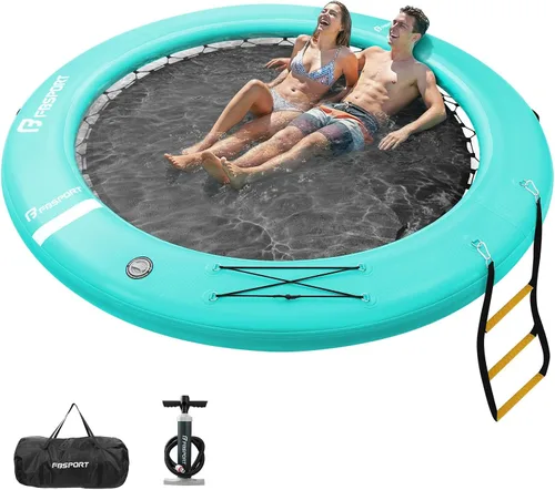 Vista 11 de FBSPORT Hamaca inflable de agua redonda flotante, 10/8/6 pies, plataforma flotante para lago con portavasos, flotador solar, balsa fría, anillo