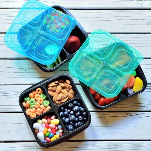 Vista 4 de Youngever Paquete de 8 recipientes de alimentos reutilizables de 4 compartimentos, lonchera Bento, contenedores de preparación de comidas