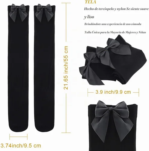Vista 4 de SATINIOR Calcetines altos hasta la rodilla para mujer Negro