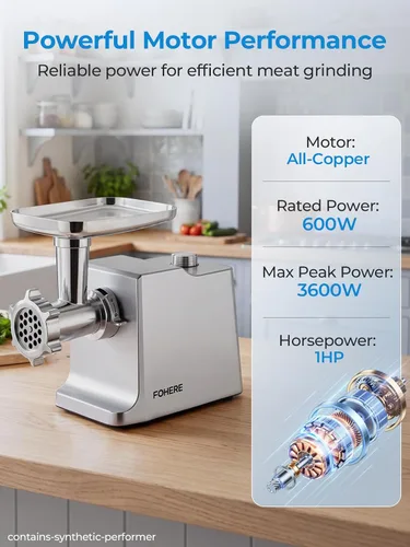 Vista 3 de Picadora de carne eléctrica, potencia máxima de 3600 W, 1 HP, cabezal #12