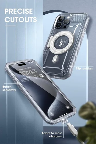 Vista 7 de SUPCASE Funda para iPhone 15 Pro con soporte (Unicorn Beetle Pro Mag), protector de pantalla integrado y clip para cinturón, compatible con MagSafe
