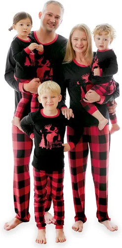 Vista 49 de VAENAIT BABY Infant Toddler Kids Adult Couple Family Matching Women Men Christmas Pjs Xmas Holiday Buffalo Plaid Pajama Set