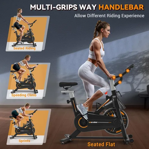 Vista 7 de Exercise Bike, Wenoker Stationary Bike for Home App Sync Indoor Bike with Adjustable Seat and Multi-grips Handlebar, Transport Wheels and Fitness