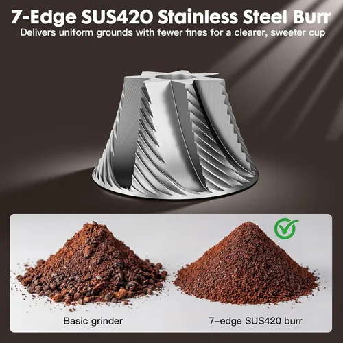 Vista 7 de Molinillo de café manual – Fresa de acero inoxidable de 7 estrellas, 36 ajustes de molienda ajustables, manivela plegable, molinillo de café manual