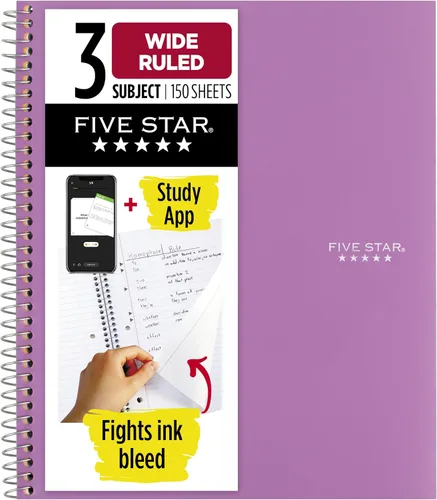 Vista 13 de Five Star, cuaderno en espiral, 3 materias, con papel rayado ancho, 150 hojas, 10-1/2 x 8 pulgadas, Amarillo