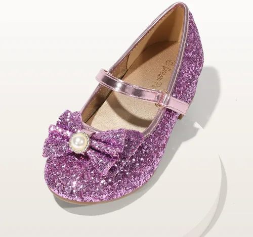 Vista 7 de DREAM PAIRS - Zapatos de vestir para niñas, zapatos de princesa para niña pequeña, Mary Jane, tacones bajos, con purpurina, flores, para fiesta, boda