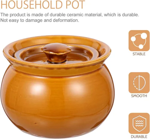Vista 3 de Happyyami Olla de cocción lenta pequeña de cerámica con tapa, olla de loza china, cacerola china de cocotte, utensilios de cocina asiáticos