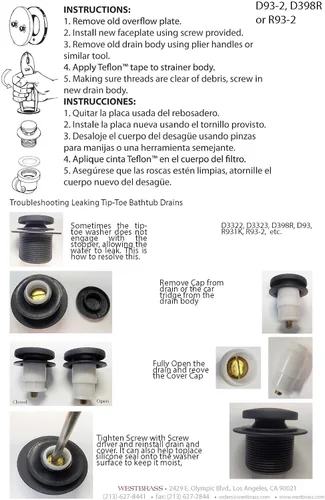 Vista 9 de Westbrass Drenaje universal de repuesto de rosca fina o gruesa con placa frontal de 2 agujeros, latón antiguo, D93K-06