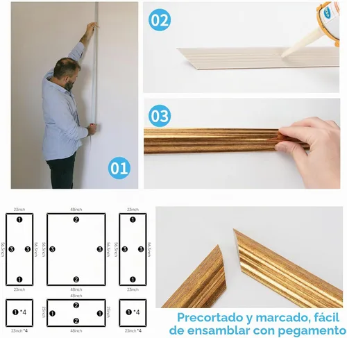Vista 6 de Art3d - Juego de 6 molduras precortadas para pared, paneles de revestimiento para montar, para interior, sala de estar, dormitorio, se instalan