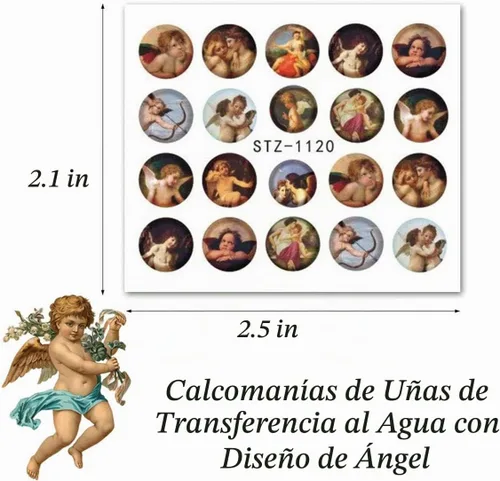 Vista 7 de 8 hojas de calcomanías de arte de uñas de San Valentín – Angel Cupid Water Transfer Foil – Diseños de corazón para mujeres y niñas – Decoración