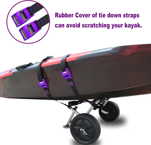 Vista 5 de Carrito de kayak Canoa Paddleboard SUP Trolley Carrier con ruedas no planas 100LBS Capacidad