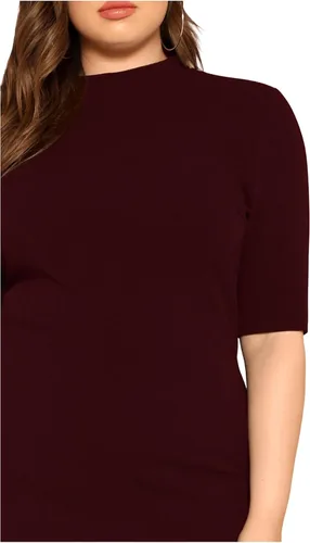 Vista 4 de Floerns Vestido midi ajustado de manga corta con cuello alto falso para mujer