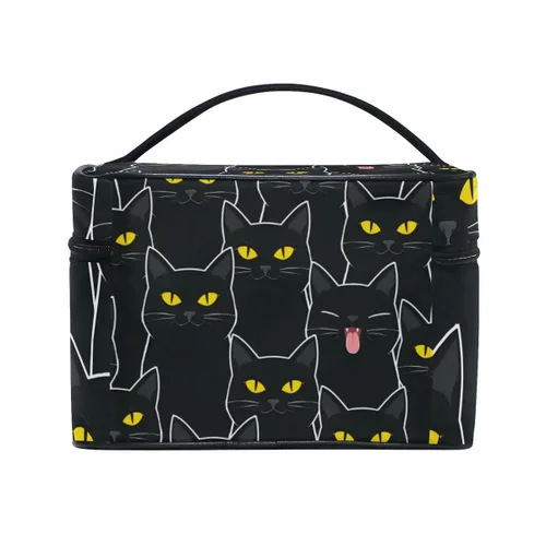 Vista 4 de senya Bolsas de maquillaje de viaje con cremallera, patrón de gatos negros, bolsa de cosméticos, bolsas de aseo y tren, bolsas de almacenamiento