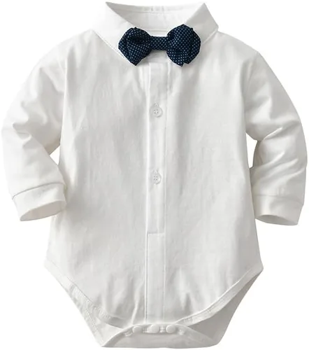 Vista 27 de IDOPIP Trajes de otoño e invierno para niños pequeños, camisa de manga larga con corbatín + chaleco + pantalones largos, overoles
