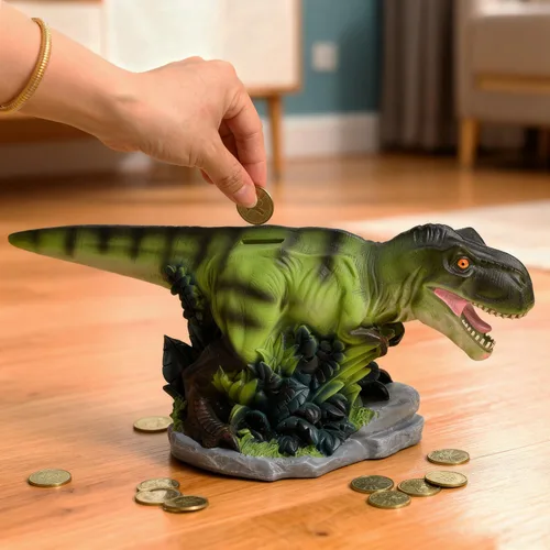 Vista 5 de Gaolinci Alcancía T-Rex, banco de monedas, banco de cambios, figuras decorativas de dinosaurios