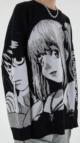 Vista 3 de EMILYLE Anime - Suéter gráfico de manga larga con cuello redondo y figura para mujer