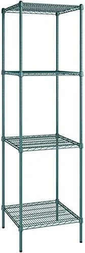 Vista 266 de Kit de 4 estantes de epoxi verde NSF de 21 x 72 pulgadas con postes de 86 pulgadas, estantería de almacenamiento resistente, kit de estantería