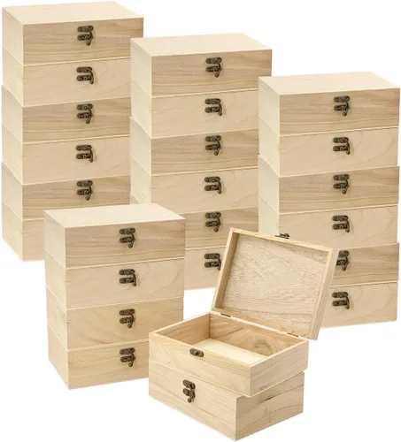 Vista 8 de Paquete de 24 cajas pequeñas de madera para manualidades, caja de madera sin terminar de 6 x 4 x 2 pulgadas, caja de recuerdo para almacenamiento