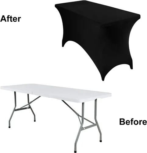 Vista 4 de Juego de 4 fundas de mesa impermeables de elastano de 4 pies, funda de mesa impermeable de elastano de 4 pies para fiestas, bodas, banquetes y Negro