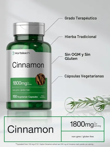 Vista 3 de Horbäach Cápsulas de canela 150 unidades Suplemento de canela de Ceilán