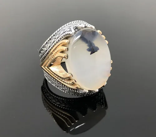 Vista 5 de KAR Rare Find 925K Anillo de plata esterlina Yemeni Agate Aqeeq para hombre P5C