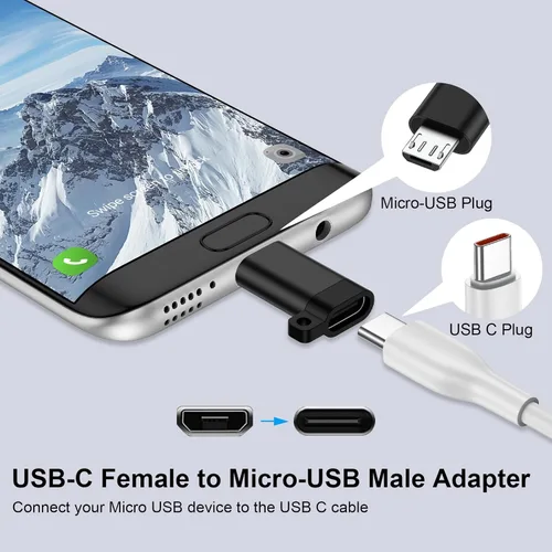 Vista 2 de Adaptador USB C a Micro USB, paquete de 4 adaptadores tipo C hembra a micro Negro