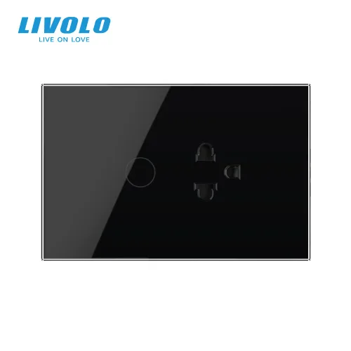 Vista 2 de LIVOLO Combo Interruptor de Salida, 15A 110-250V, Panel de Vidrio, 1 Gang+1 Enchufe Negro