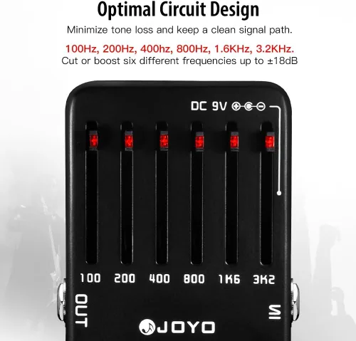 Vista 4 de JOYO Pedal ecualizador de guitarra eléctrica de 6 bandas (100Hz 200Hz 400Hz 800Hz 1.6kHz 3.2kHz) Proporciona ±18dB para cada banda (JF-11)
