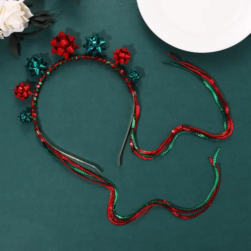 Vista 30 de MOLOCH Diadema de Navidad con lazo de Navidad, diadema de borla roja y verde, diadema de carnaval, disfraz de Navidad, accesorios para el cabello