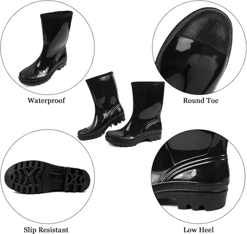 Vista 72 de DKSUKO Waterproof Womens Rain Boots insulated,Lightweight Rubber fashion Boots in Gardening,Warm and Comfortable Wide Calf Rain Boots with Glossy in