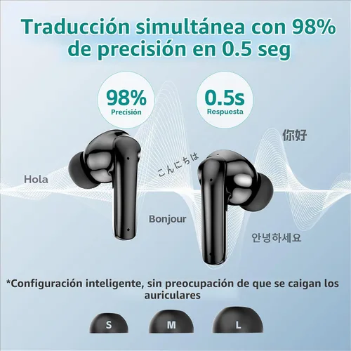 Vista 5 de Funnywhale Traductor de idiomas Auriculares Traducción bidireccional en tiempo real en 134 idiomas, Auriculares de traductor