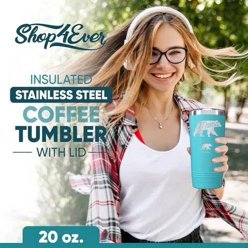 Vista 2 de Vaso personalizado de mamá oso y cachorros de 20 onzas, taza de viaje de acero inoxidable con aislamiento grabado personalizado con tapa, regalos