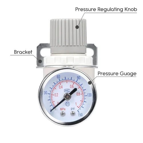 Vista 6 de Regulador de presión de aire con mini válvula de control de aire de manómetro rosca NPT de 1/4 pulgadas para compresor de aire y herramientas