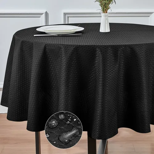 Vista 2 de Mantel redondo de poliéster resistente al agua y las manchas, lavable, mantel de tela para mesa de cocina y comedor