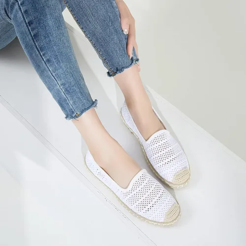 Vista 6 de BABUDOG Zapatos planos de malla transpirable para mujer, mocasines suaves, mocasines blancos sin cordones