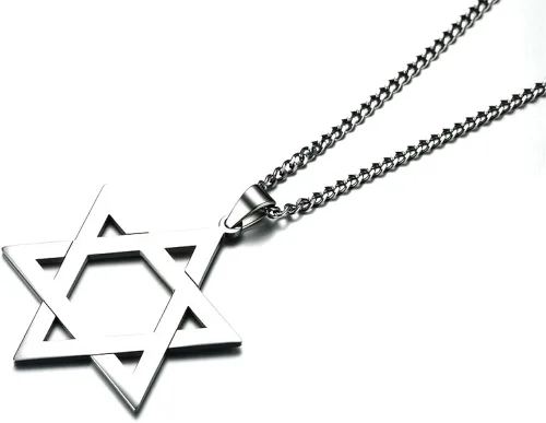 Vista 5 de Collar con colgante de hexagrama de la estrella de David de acero inoxidable con símbolo religioso judío para hombre