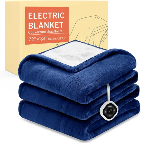 Vista 23 de HOMLYNS LuxeHeat - Manta térmica eléctrica tamaño King, manta térmica de franela suave Sherpa con 10 ajustes de calor, temporizador de 1 a 10 horas